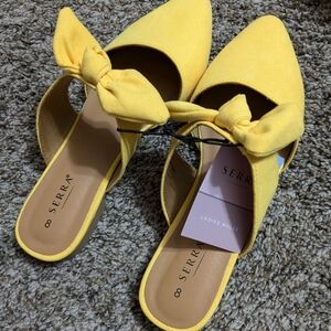 Yellow Ladies Mules with Bow